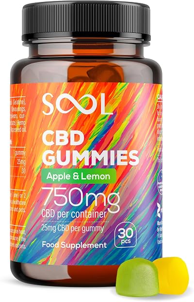 SOOL CBD Gummies 750mg 30ct Apple Lemon 25mg Broad-Spectrum CBD