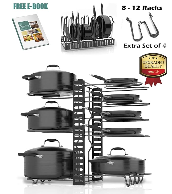 SKATCO Pots and Pans Organizer Metal Pan Organizer Rack Pantry