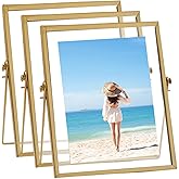 Hyuetrsa 3 Pcs Gold Floating Picture Frame, Tabletop Shelf Photo Frame, 7 x 9 '' Vertical Glass Frames for Multi Size Photos Including 4×4,4×6,5×7,for Christmas Wedding New Year