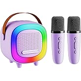 Mini Karaoke Machine Speaker for Kids Adults, Portable Bluetooth with 2 Wireless Microphones, Children's Day Birthday Gift Ideas for Toys for Teens Boys and Girls Aged 4, 5, 6, 7, 8, 9, 10, 11, 12+