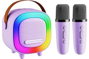NTEEWAHY Mini Karaoke Machine Speaker for Kids Adults, Portable Bluetooth with 1 or 2 Wireless Microphones, Children's Day Birthday Gift Ideas for Toys for Teens Boys and Girls Aged 4, 5, 6, 7, 8, 9, 10, 12+
