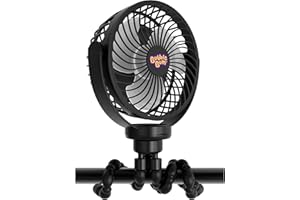 bubblebum Portable Fan, Rechargeable Travel Fan, Clip on Baby Stroller Fan for Bed, Car, Treadmill and Bike, Mini Portable Fan with 3 Speed and LED Light Settings plus 360° Rotation – Black