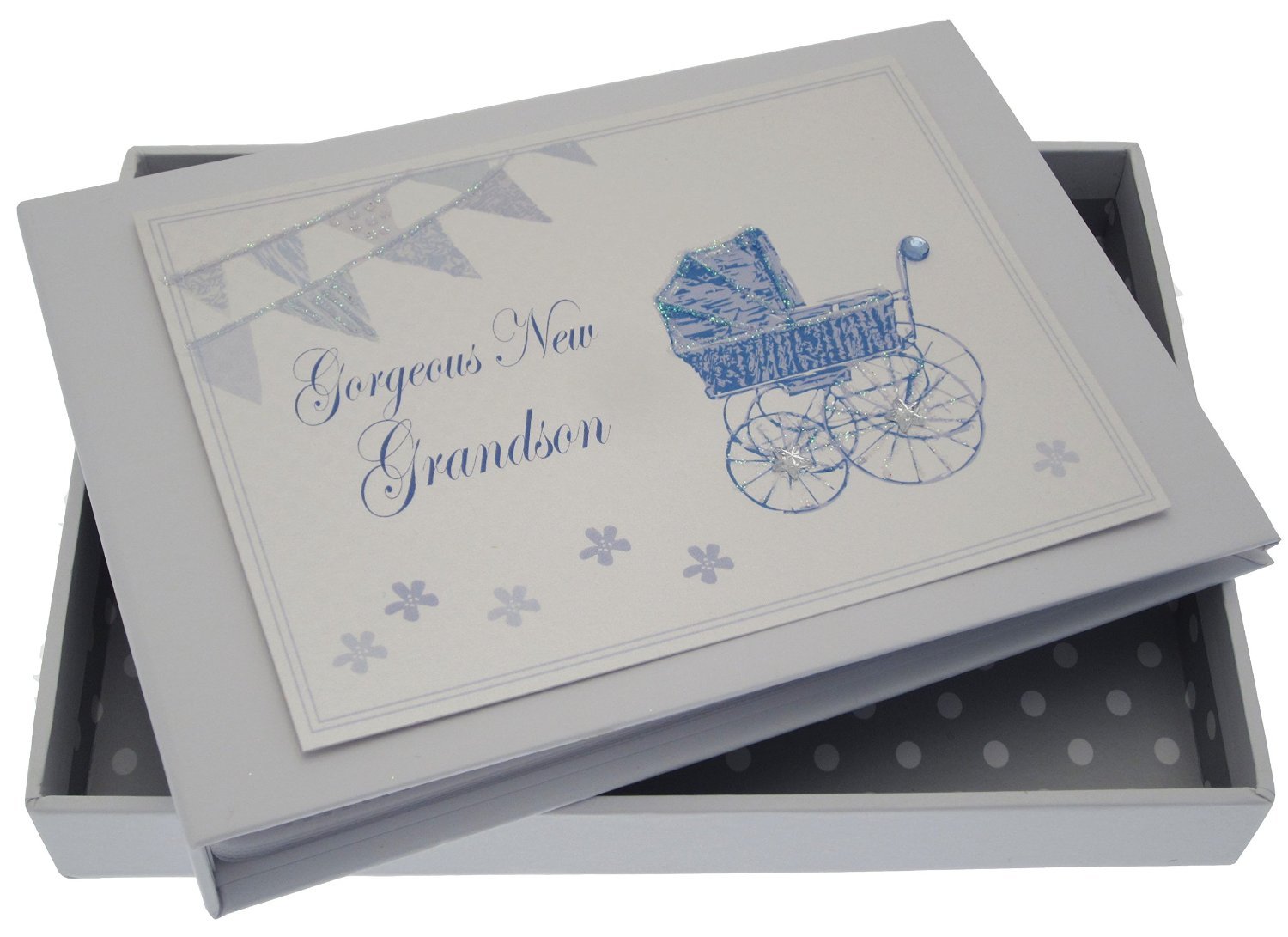 White Cotton Cards New Grandson Tiny Album (Blue Pram and Bunting)