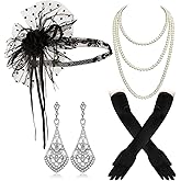 Cizoe Flapper Accessories for Women,Great Gatsby 1920s Peacock Headpiece Flapper Headband Beads Gloves