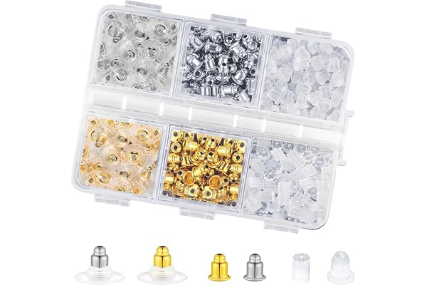 Earring Backs, 500 Pcs Earring Backs for Studs, Clear Silicone and Metal Earring Backings Stopper for Stud Post Fishhook Heav