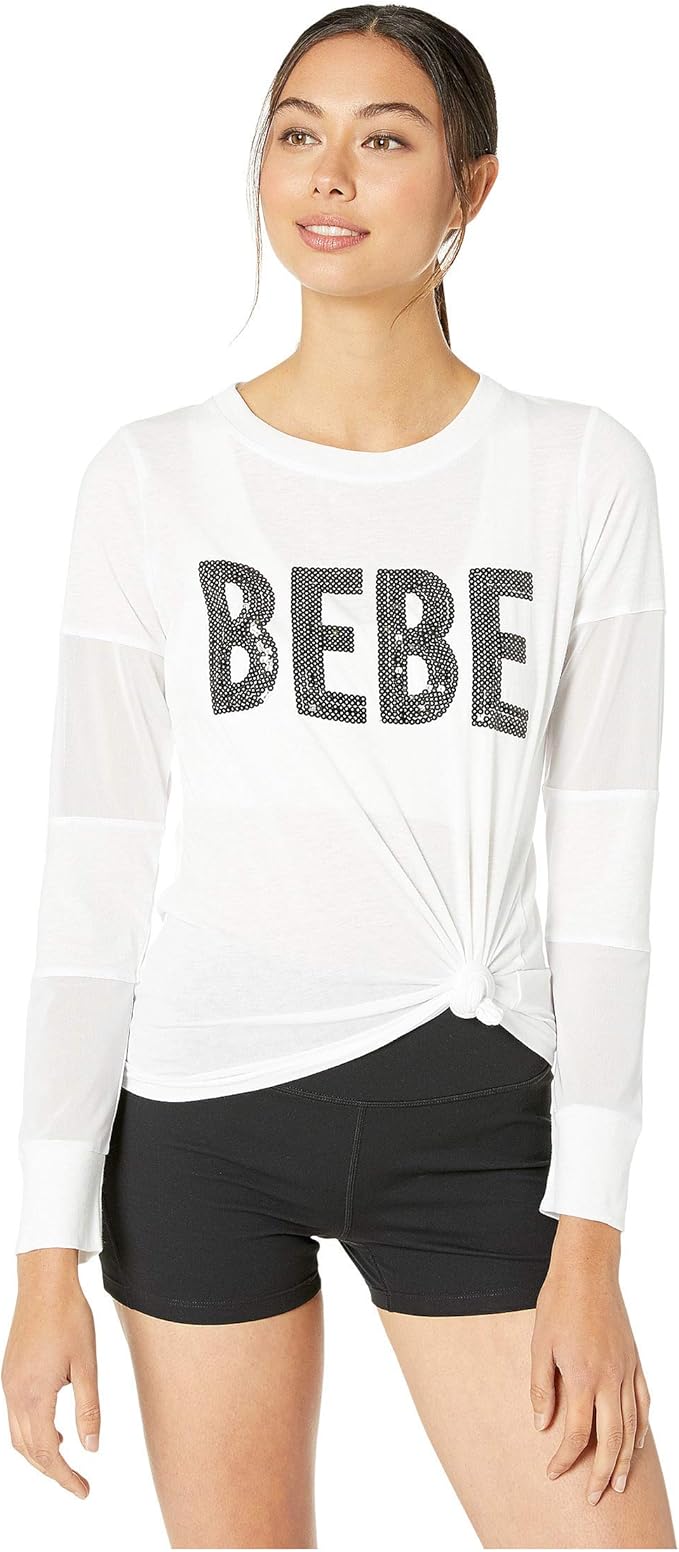 Bebe Sport Women S Sequins Logo Top W Mesh White X Large Amazon Co Uk Clothing