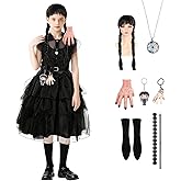 Black Costume Dress for Girls 4-12 Years Girls Outfits with Accessories Dress Up Set Halloween Cosplay Party