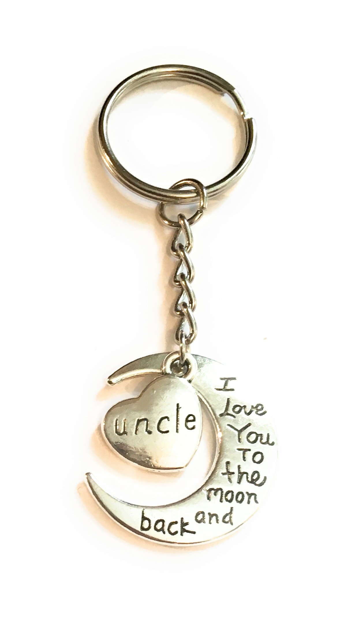 FizzyButton Gifts Keyring Uncle I love you to the moon and back silver tone charm key ring