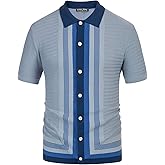 PJ PAUL JONES Men's Vintage Stripe Knit Polo Shirts Short Sleeve Stylish Button Down Cardigan Sweater