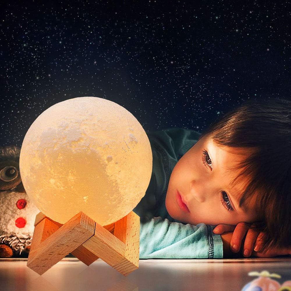Moon Lamp, 3 Colors 3D Led Moon Night Light Lamps, USB Rechargeable & Touch Control Dimmable Moon Lamp with Stand, Creative Moon Light Room Decor for Kids Women Lover Birthday Gifts
