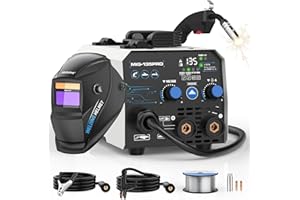 AZZUNO 135A MIG Welder Machine 110V, 3 in 1 Welder with Flux Core Gasless MIG/Lift TIG/Stick Welding Machine with Auto Darkening Welding Helmet, Portable Wire Feed Welder