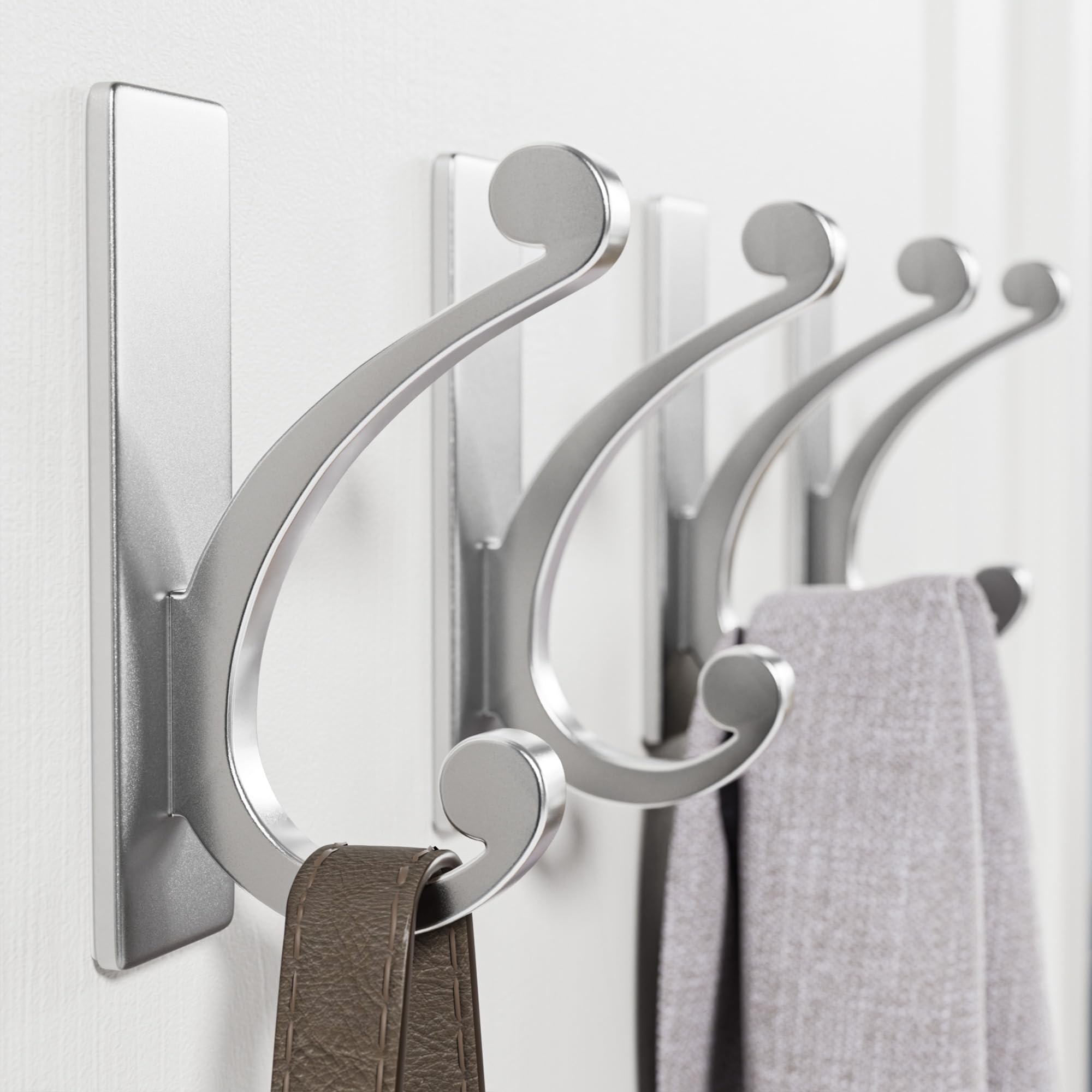 Photo 1 of jockcaras Adhesive Wall Hook for Towel/Coat - Extra Sticky 10LB Stainless, Stick on Hanger for Bath or Shower, Matt Silver 4-Pack