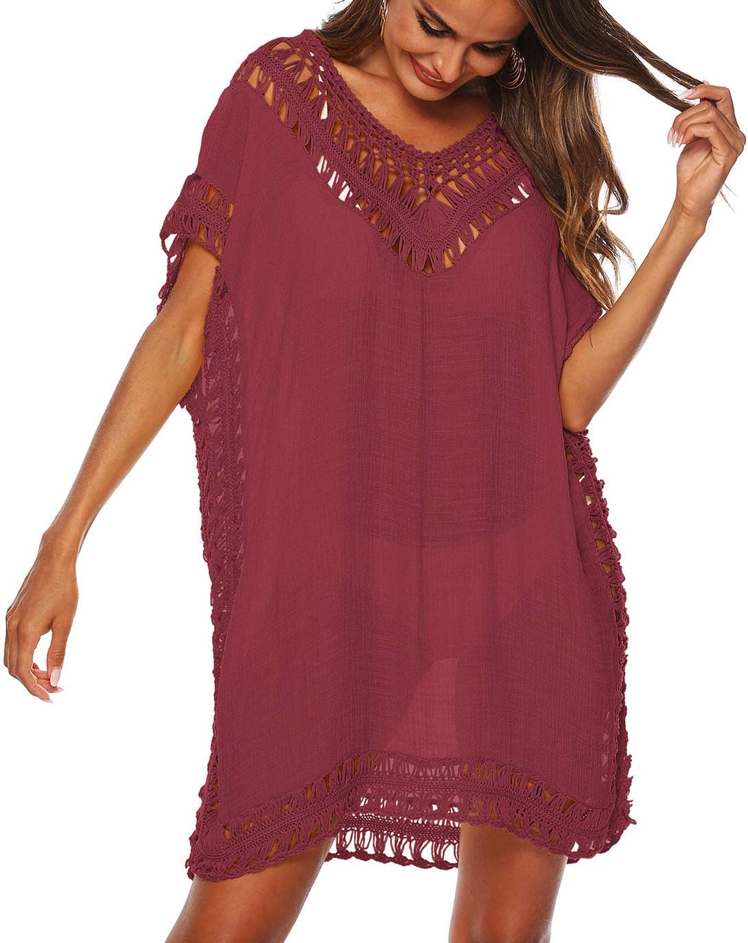 Wander Agio Womens Swimwear Cover up Swim Suit Beach Bikini Coverups Stripe Printing Hollow Out