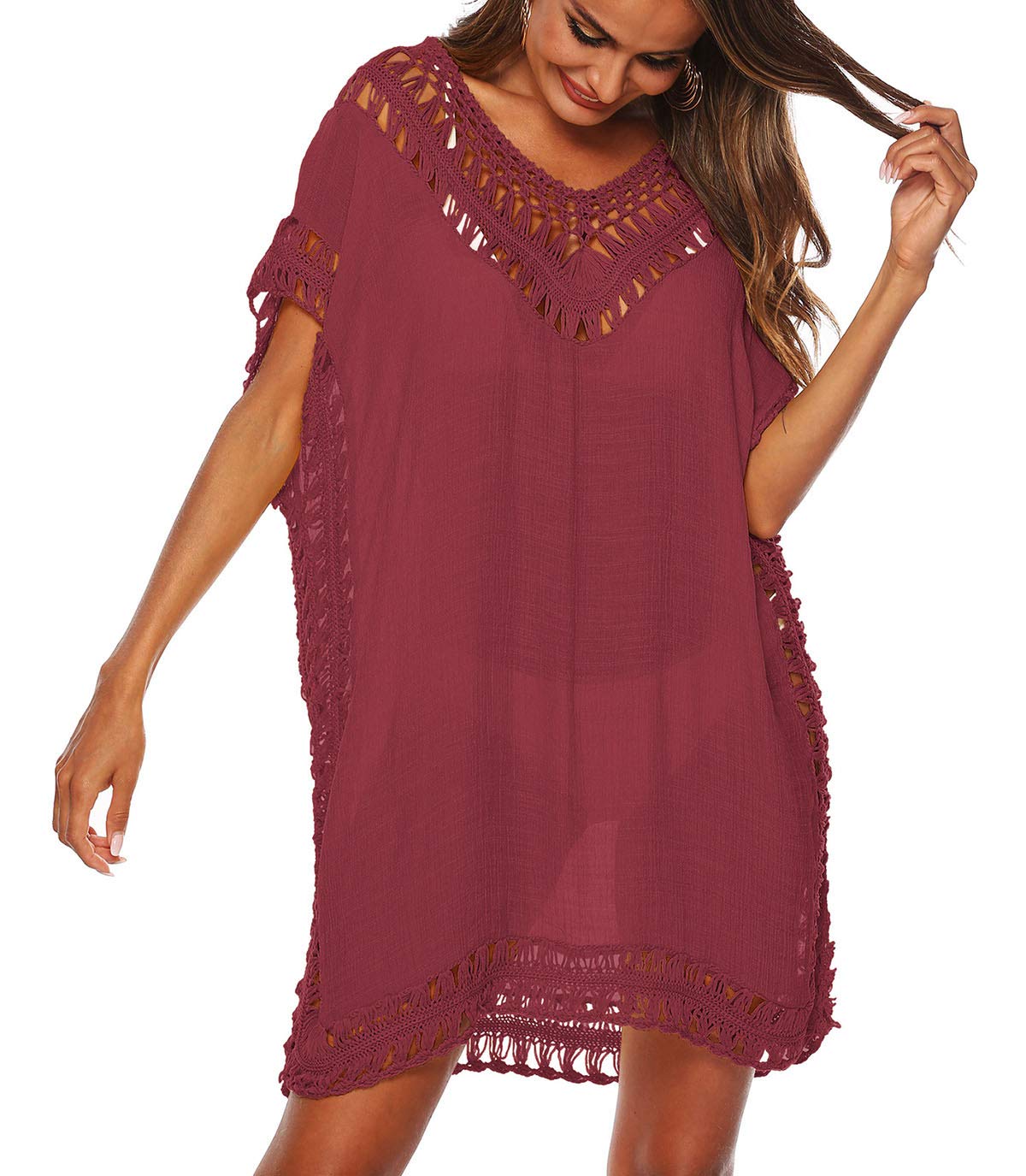 Wander Agio Womens Swimwear Cover up Swim Suit Beach Bikini Coverups Stripe Printing Hollow Out