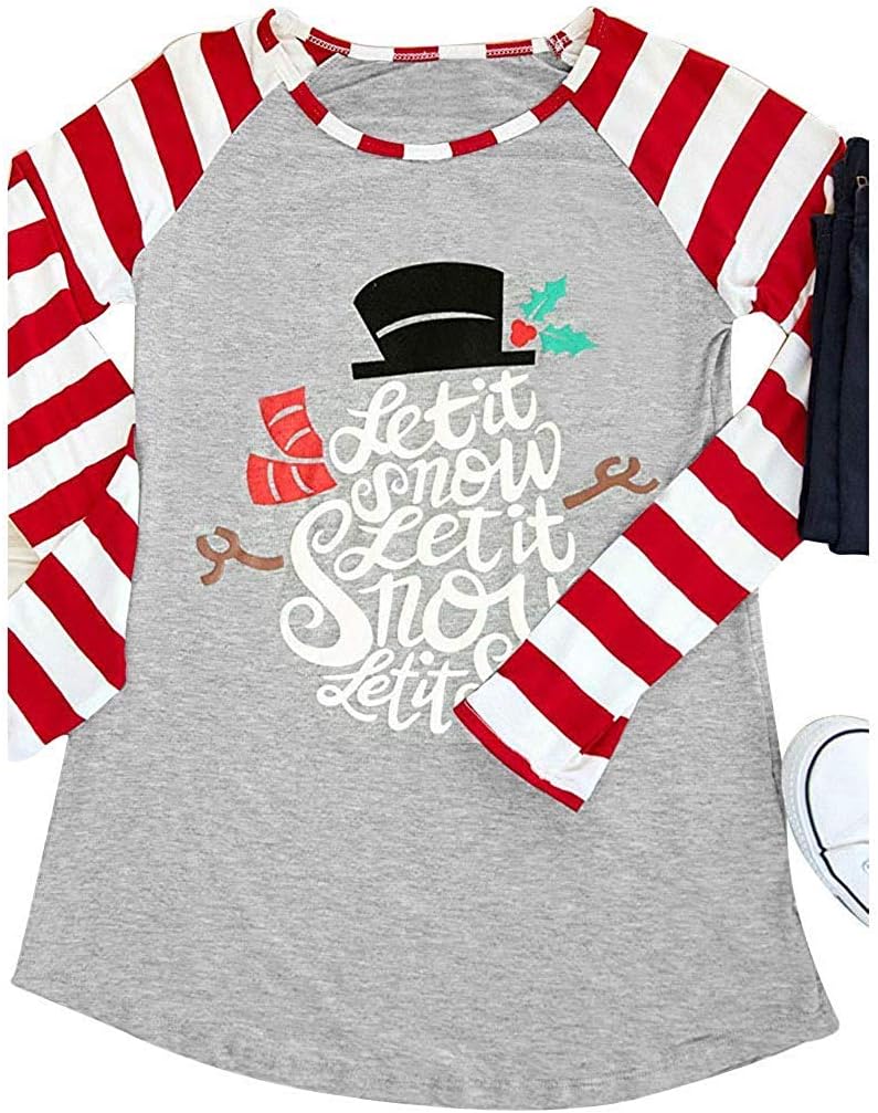 Women Let It Snow T-Shirt Christmas Holiday Snowman Funny O-Neck Raglan Baseball Tops