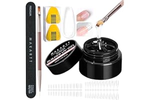Makartt Clear Gel Builder Kit: Self-Levelling, Long Lasting Extension Hard Gels for Strengthener, Broken Nails Repair Gel Kit with Paper Forms, Dual forms, Nail File and Dual-End Brush 1.06 oz
