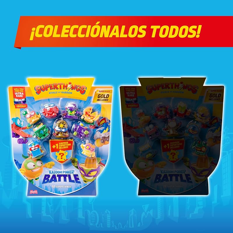 SUPERTHINGS KAZOOM Power Battle – Pack de 10. Contiene 10 SuperThings (Incluye 1 Figura Sorpresa y 1 capitán Dorado). Pack 1 de 2