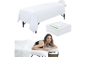 OMUTAVM 3 Piece Massage Table Sheets Set 2 Sets Microfiber Massage Bed Cover Soft Waterproof and Oil Proof Reusable for SPA Beauty Tattoos Includes Table Cover,Fitted Sheet and Face Rest Cover (White)