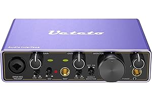 Ueteto 2i2 USB Audio Interface, Universal Audio Interface for PC, MAC/Music/Computer Recording and Podcasting with 48V Phantom Power