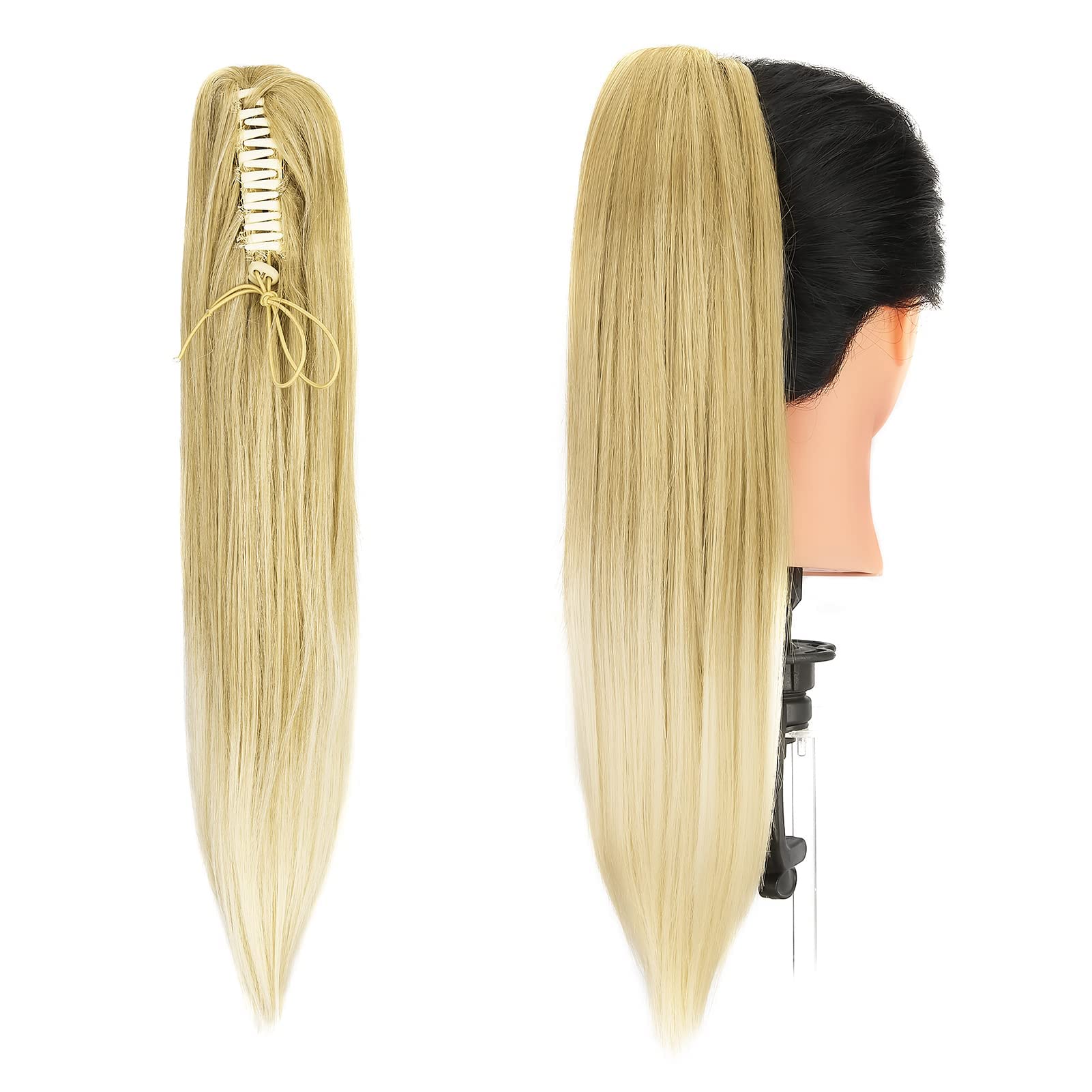 Gairyan Clip in Ponytail Hair Extensions 21 inch Ponytail Extension Long Straight Pony Tails Claw on Ponytail Synthetic Hairpieces for Women Soft Natural Look (Dark Blonde to Bleach Blonde) โ image 1