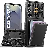 SSLOTSCASE for Samsung Galaxy S25 Ultra Case with Card Holder & Kickstand & Slide Camera Lens Cover, Silicone Edge Protection Rugged Heavy Duty Phone Case Cover for Galaxy S25 Ultra 5G 2025, Black