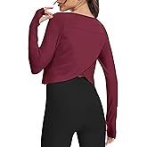 Bestisun Workout Top Long Sleeve Tee Shirt Women Crop Gym Exercise Wear Athletic Yoga Clothes Wine Red XL