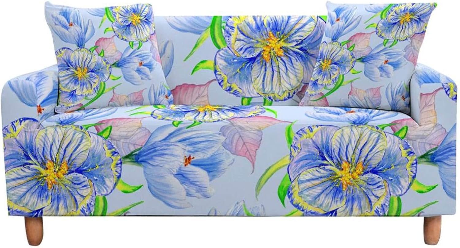 LucklyingBao Sofabezüge 3D Blau Gelb Blütenblätter Muster Sofa
