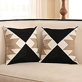 IKATYARN Pack of 2 Black White Coffee Aztec Embroidery Throw Pillow Cover, Boho Tribal Geometric Pillowcase, Modern Farmhouse Southwestern Cushion Case for Couch Sofa Bed, 18"x18"