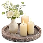 Round Decorative Wood Trays for Coffee Table Counter Farmhouse Kitchen Home Decor Centerpiece Small Wooden Candle Holder Tray