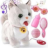 Ylpaprm Walking Cat Set Interactive Talking Toy Kitten Repeat What You Say Robot Cat Toy for Girl Singing Dancing Touch Control with Leash Wagging Tail Nodding Plush Electric Ragdoll Kitty for Kid