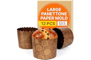 12 oz Easter Bread Paper Molds for Baking (12 Pack) - Panettone Paper Mold Brown Design - Non Stick Kulich Paska