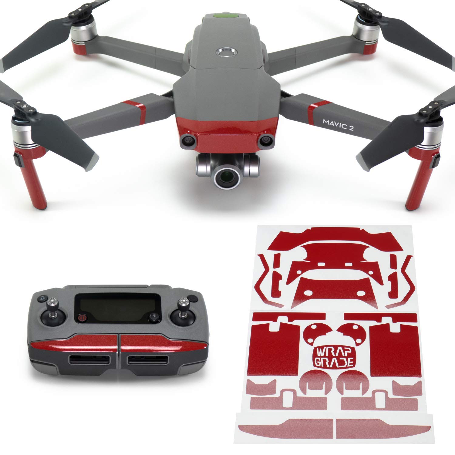 Wrapgrade Poly Skin Sticker compatible with DJI Mavic 2 | Accent Color (JAPAN RED)