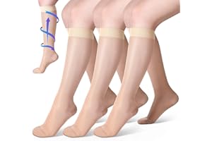 Shellwei 3 Pairs Sheer Compression Socks 20-30 Mmhg Knee High Compression Stockings Support Hose for Women