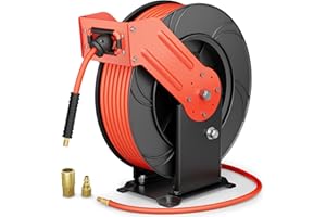 Air Hose Reel, 3/8 in X 66 FT Retractable Air Hose Reel, Double Arm & Auto Rewind Air Compressor Hose Reel, Max 300PSI Air To