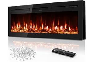 Tehanld 50 Inch Electric Fireplace in-Wall Recessed and Wall Mounted, Ultra-Thin Linear Fireplace Heater 750/1500W with Realistic Flame, Higher Temperatures & Lower Noise, Log Set & Crystal Options