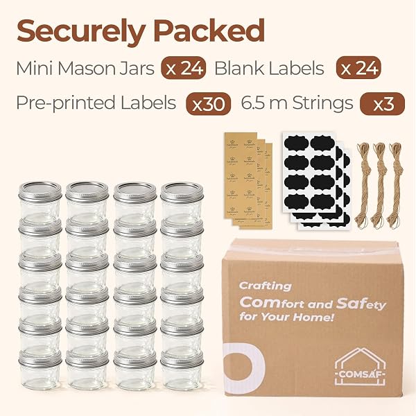 COMSAF 4 OZ MASON JARS BULK SET, 24 PACK REGULAR MOUTH JARS WITH LIDS