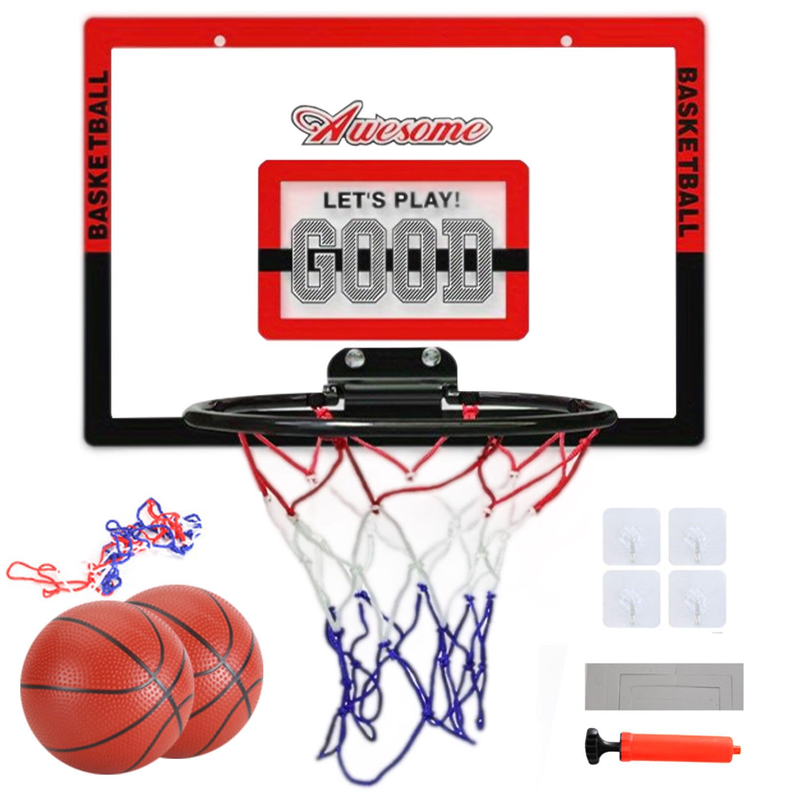 GmeDhc Mini Basketball Hoop for Kids, Indoor Basketball Hoop, Basketball Hoop Wall Mounted, Mini Basketball Hoop for Indoor Bedroom, Basketball Hoop Kit with 2 Ball, 1 Pump, 4 Hooks — image 1