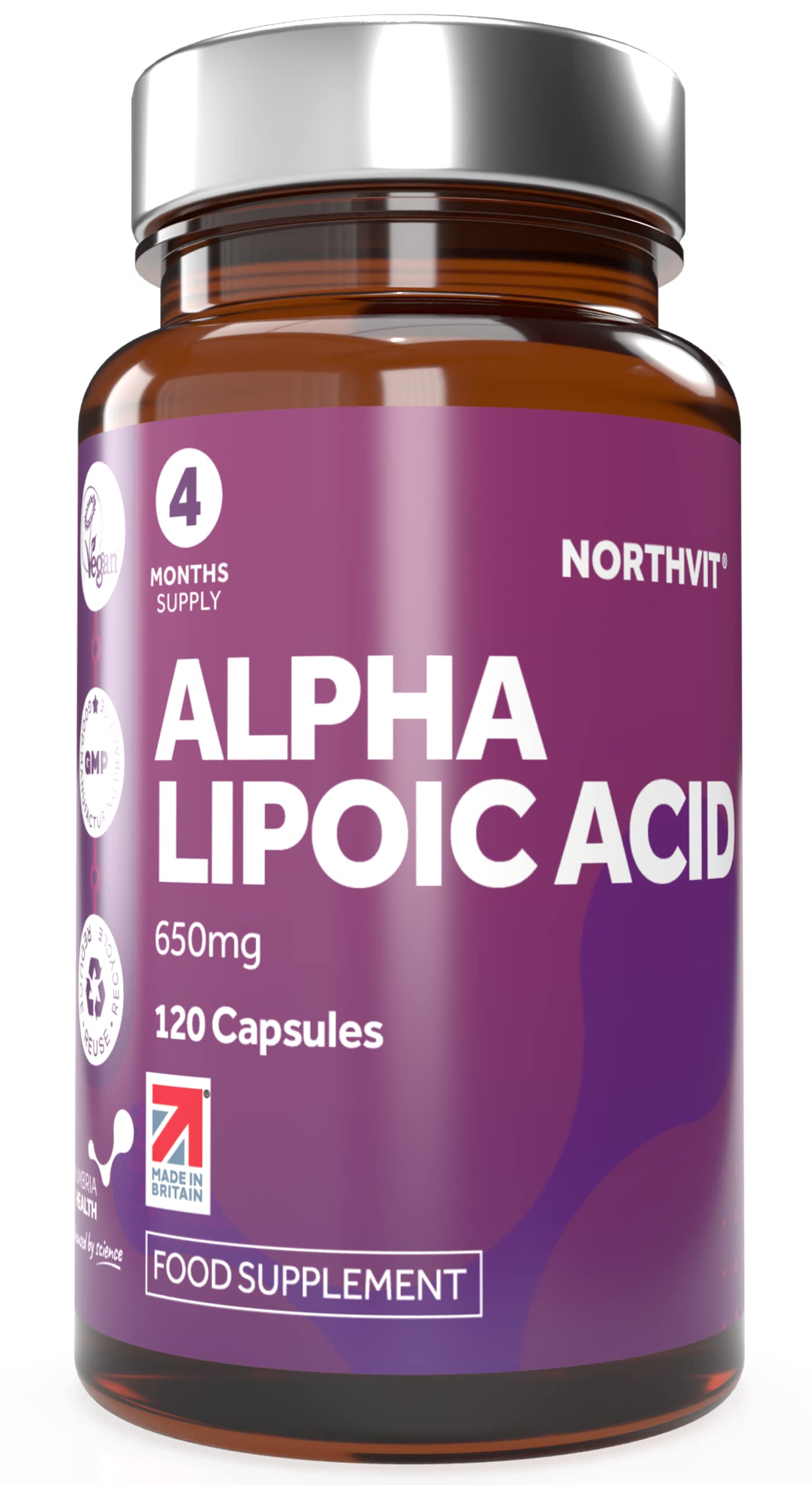 Alpha Lipoic Acid 650mg Capsules | 50/50 R-ALA & S-ALA Blend | 120 Vegan Capsules (4 Month Supply) | High Strength Antioxidant | Made in UK