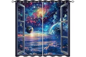 NAIICE Space Galaxy Blackout Curtains for Girls Boys Kids Home Decor, Universe Nebula Galaxies Solar Planet Grommet Thermal Insulated Drapes Darkening Window Curtain for Bedroom Living Room, 72 x 63 Inch
