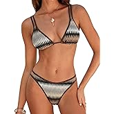 ZAFUL Bikini Sets for Women Dual Straps Wave Texture Cutout Color Block Triangle Swimsuits 2 Pieces Bathing Suits
