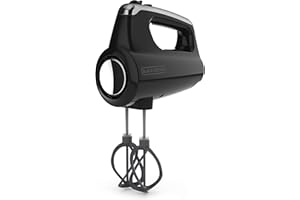 BLACK+DECKER Helix Hand Mixer, Premium Performance 5 Speed Hand Mixer, Includes 5 Attachments and Case, Black, MX600BC