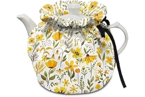 Freewander Tea Cozy Cotton Tea Cosy for Teapots Keep Warm Teapot Cover Insulated Kettle Cover for Home Kitchen Decor Green Tea Cozies,Yellow Flowers Print