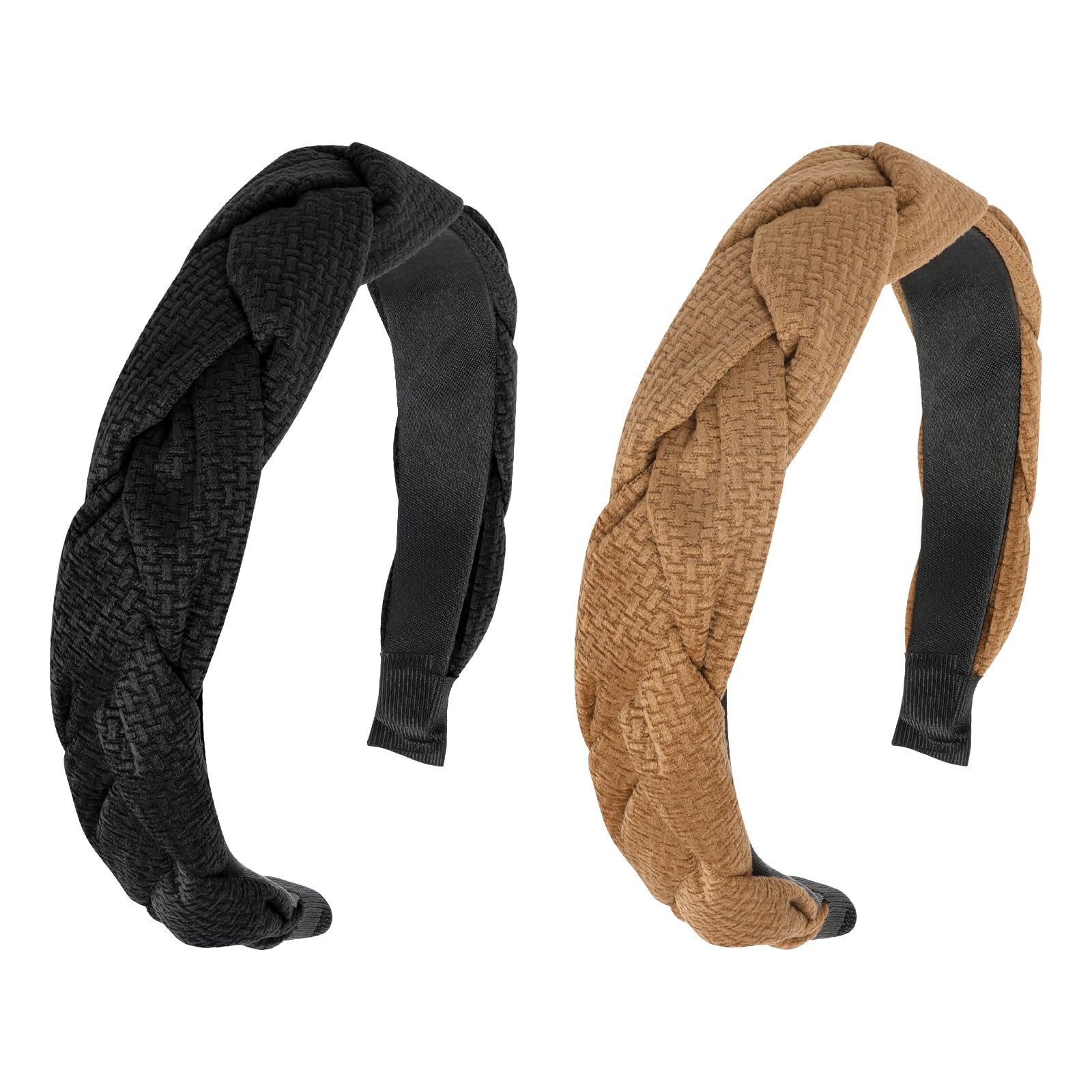 LOPHE 2PCS Braided Headbands for Women, Non Slip Wide Hairbands, Wide Fabric Braid Knot Hairbands, Elastic Weaving Headbands, Women Girls Fashion Headband, DIY Hair Accessories