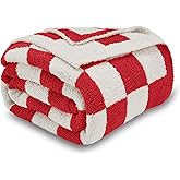 CozeCube Super Soft Fullfy Microfiber Reversible Knitted Blankets, Warm Cozy Fuzzy Plush Throw, Christmas red and White Checkered Throw Blanket for Couch Bed Sofa, 50" x 60"