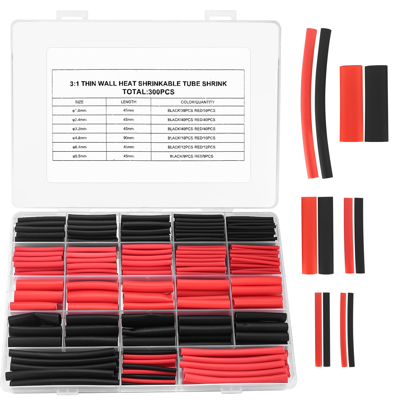 woshilaoDS 300 Pcs Heat Shrink Tubing Kit, Heat Shrink Wrap Tubing Kit, 3:1 Ratio Electrical Insulation Cable Sleeve, Heat Shrink Tube Tubing Kit, Cable Wire Heat Shrink Sleeves for Electric Cables
