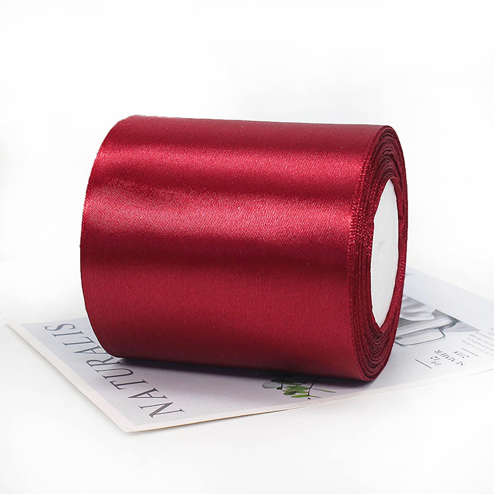ZYOOO 10cm Wide Satin Ribbon,25m Wine Red Large Thick Ribbon for Wedding Decoration,Cutting Ceremony,Grand Opening,Sash,Chair,Table,Bows Floral,Sewing Craft,Gift Wrapping,DIY Decoration