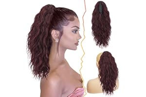 BARSDAR Red Ponytail Extension - 18 Inch Claw Clip Ponytail Hair Extensions for Women - Curly Wavy Multi Layered Synthetic Cl