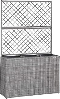 Casaria Blumenkasten mit Rankgitter Rankhilfe aus handgewobenem Polyrattangeflecht 3 Innentöpfe herausnehmbar Blumentopf Grau