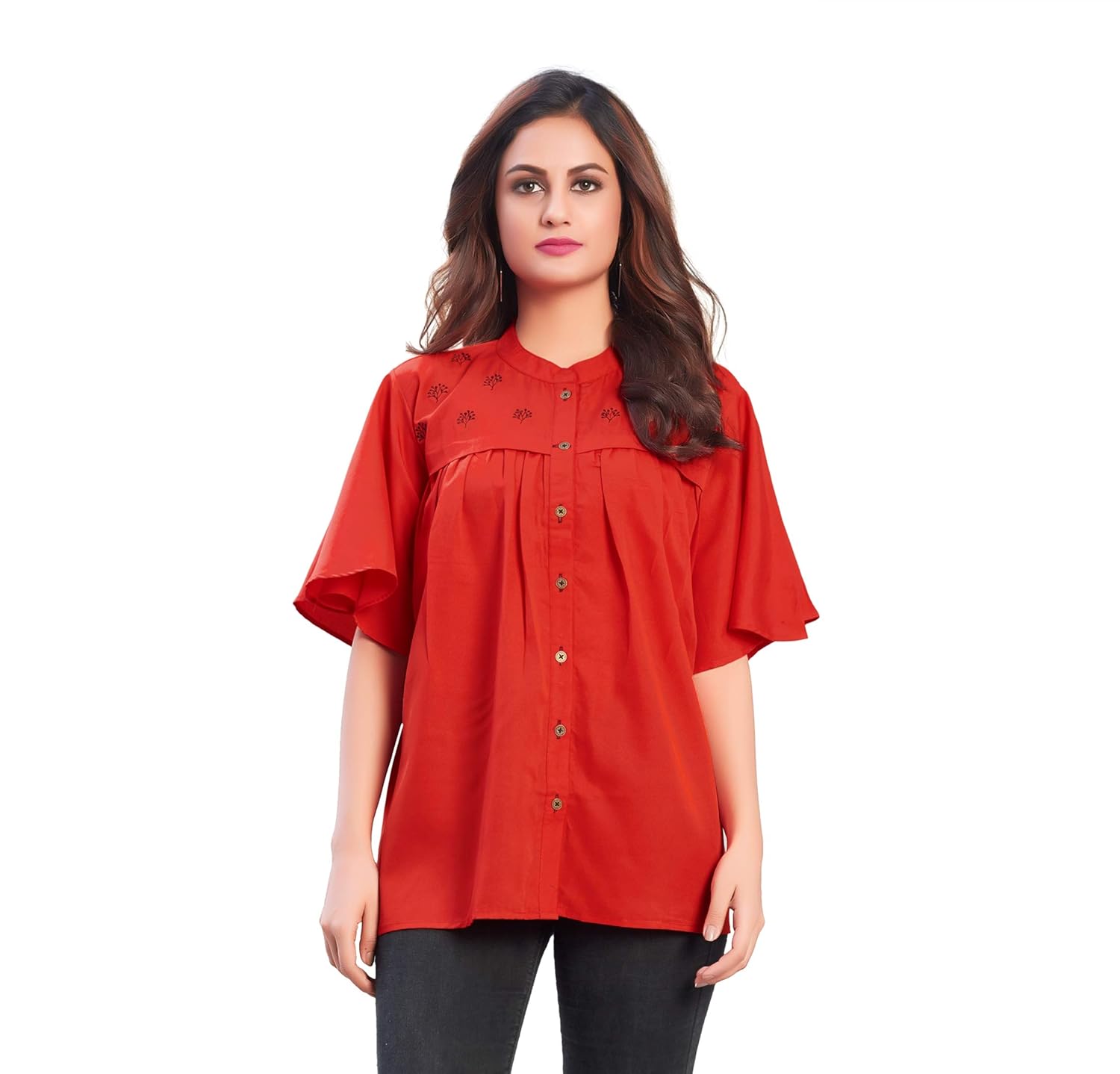 Buy SHOPAVO Party Short Sleeve Women Red Top at Amazon.in