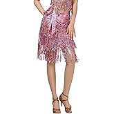 yrsZX Sequin Fringe Skirts for Women Teens Sparkly Tassel Festival Rave Wrap Skirt Latin Belly Dance Hip Scarf